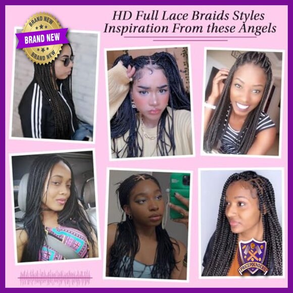 26 Inch Full Lace Knotless Braided Wig Synthetic Hair HD Cap main image 5